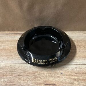 Vtg Harolds Club Reno Black Gold Glass Ashtray Nevada NV USA Ash Tray Souvenir